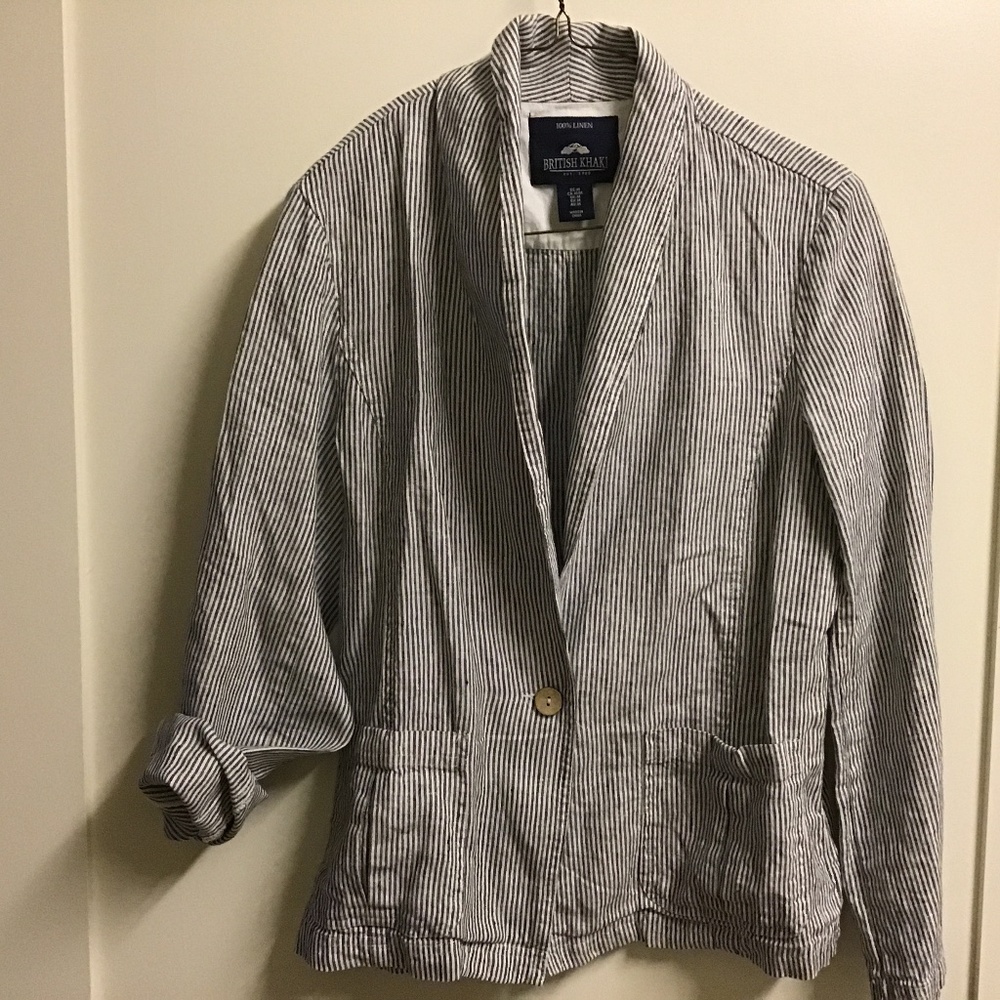 100% linen pin striped unlined lightweight jacket